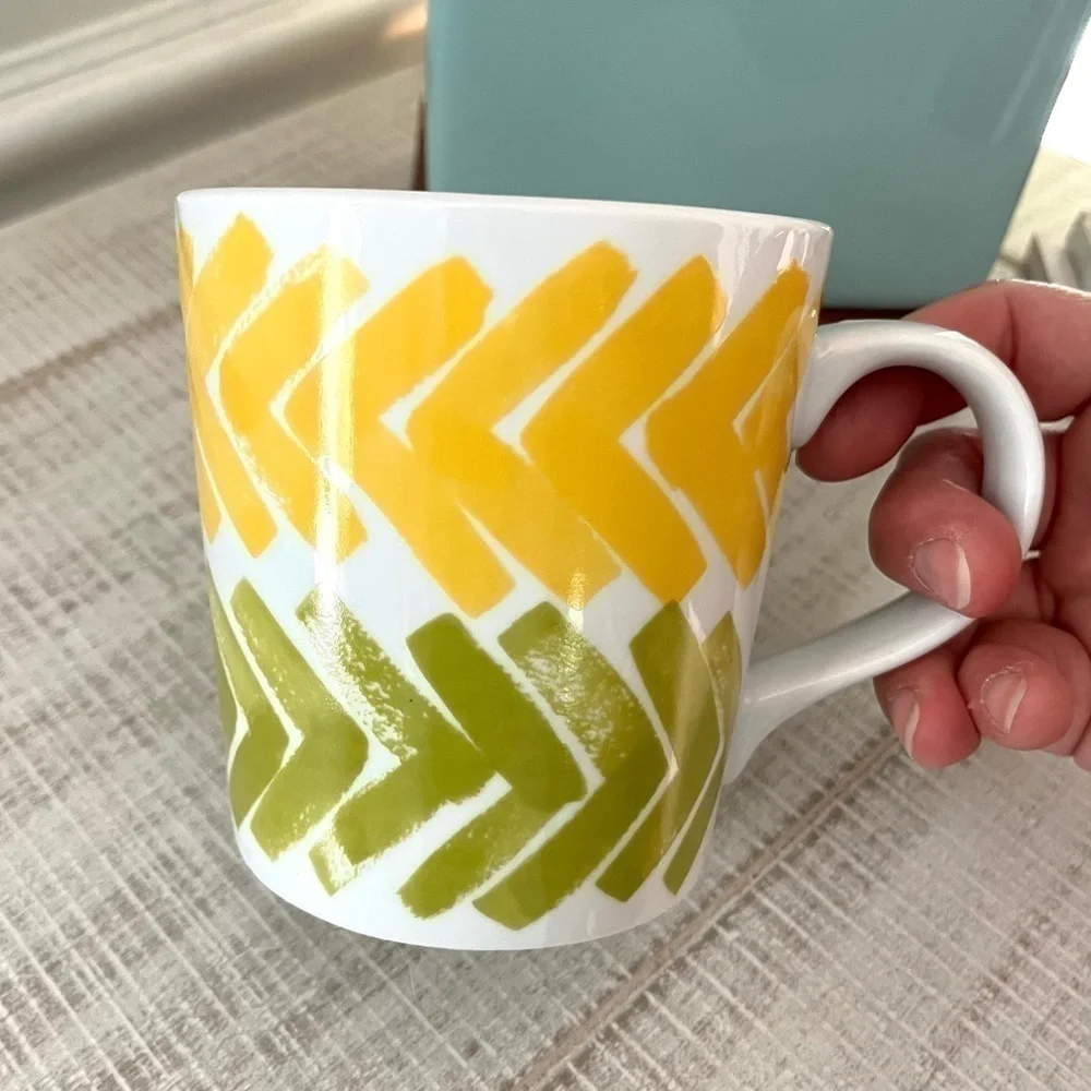 Crate & Barrel Coffee Mug Brushstroke Yellow And Green 16oz Cup Tea